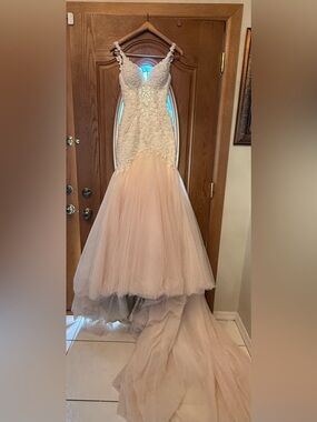 Martina Liana Ivory Lace Bodice with Blush Tulle Mermaid Gown